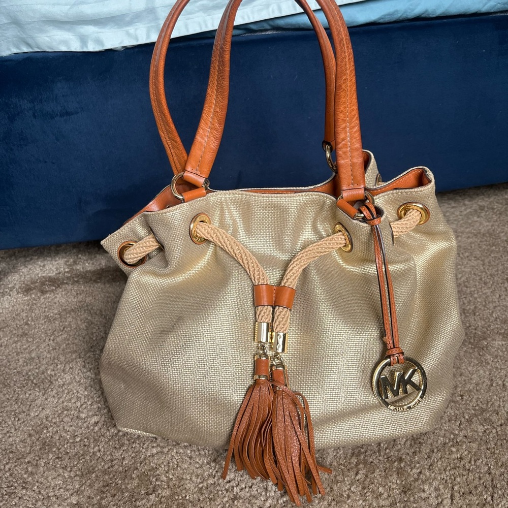 Michael Kors Gold and Brown Shoulder Bag